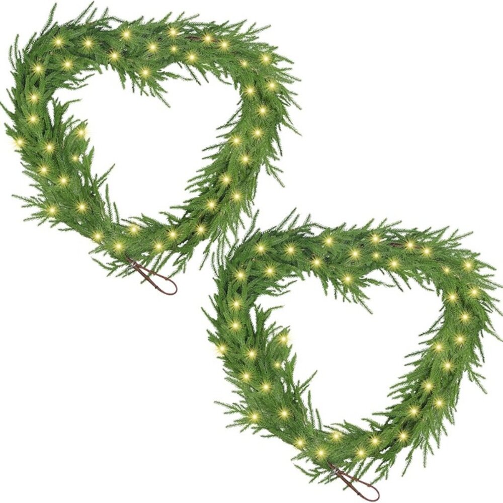 New 2PCS 6FT Norfolk Pine Garland Lighted Real Touch Christmas Indoor Outdoor